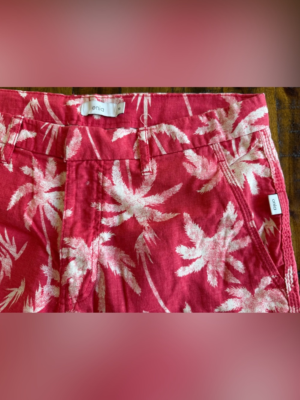 Onia Linen Blend Chambray Palm Print Austin Shorts | Size 30 - Picture 6 of 12